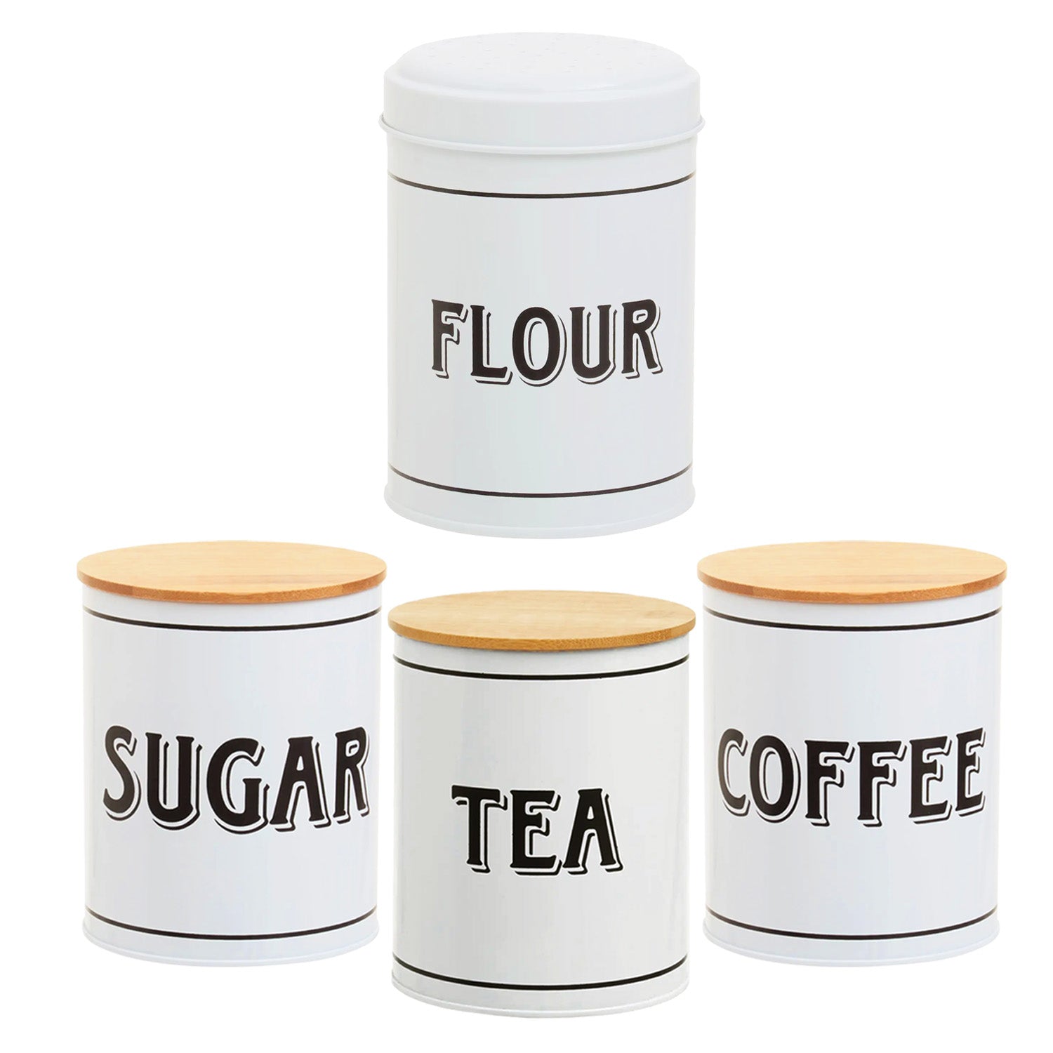 4pcs White Tea Sugar Coffee & Flour Tin Canisters Set