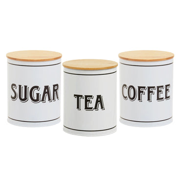 3pcs White Tea Sugar & Coffee Tin Canister Set
