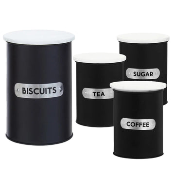 4pcs  Black White Tea Sugar Coffee Biscuits Tin Canister Set