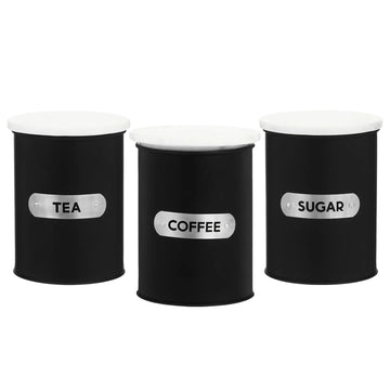 3pcs Black White Tea Sugar & Coffee Tin Canister Set