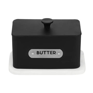 Liberty Black & White Tin Butter Dish Canister