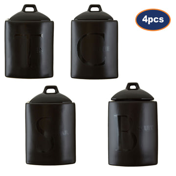 4pc Black Tea Sugar Coffee & Biscuit Canisters
