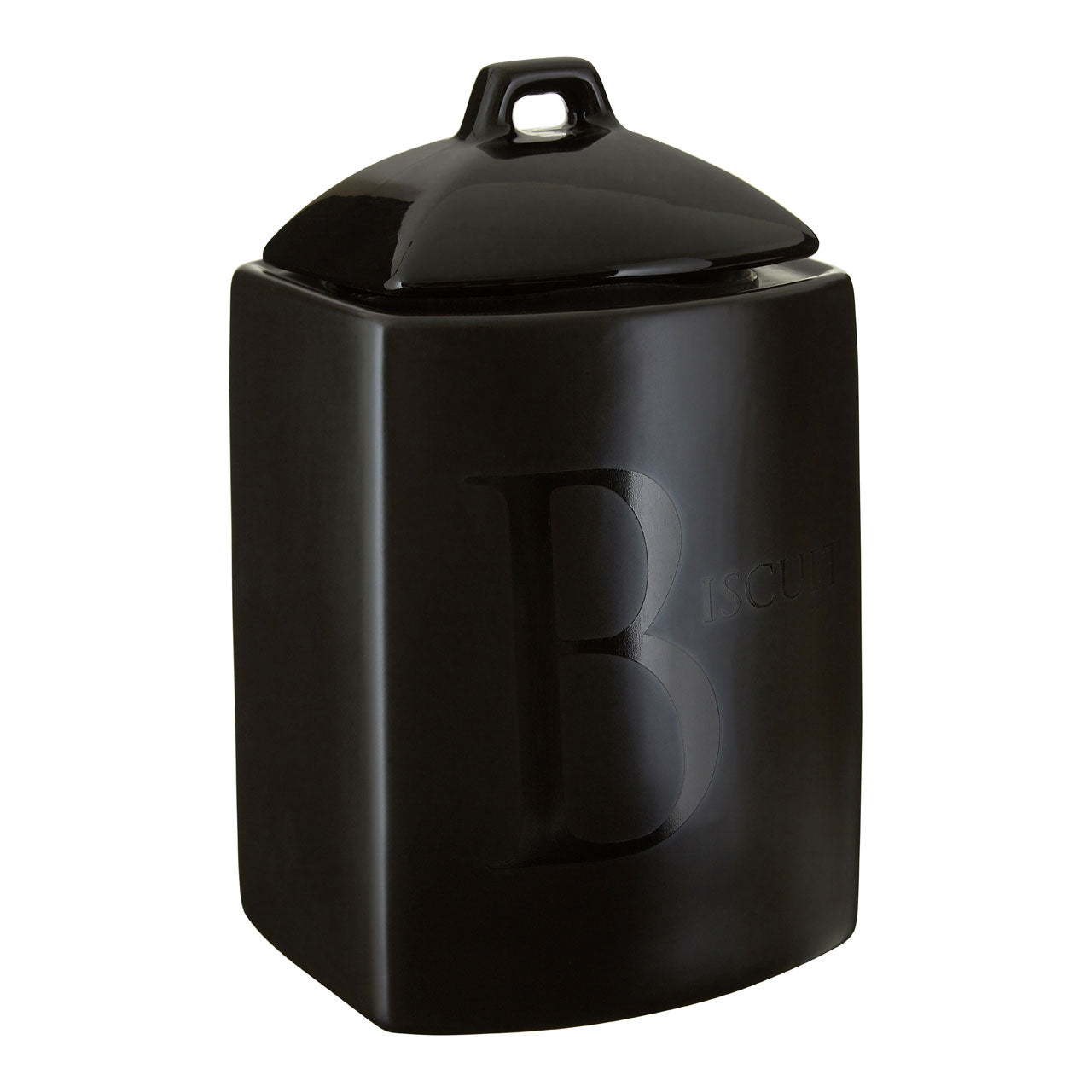 Black Ceramic Text Biscuit Lid Jar