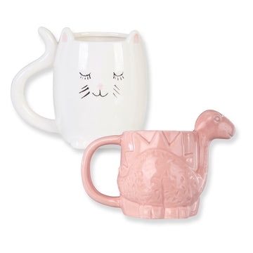 2pcs Gigil Cat & Dinosaur Animal Shape Novelty Coffee Mugs