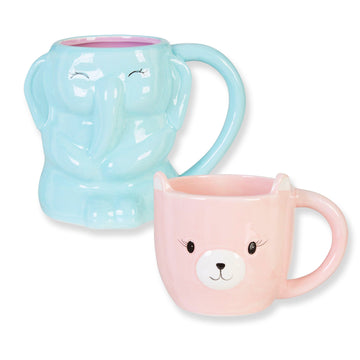 2pcs Gigil Elephant & Pink Bear Animal Novelty Coffee Mugs