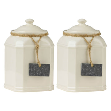 Set Of 2 Cream Dolomite Storage Jar