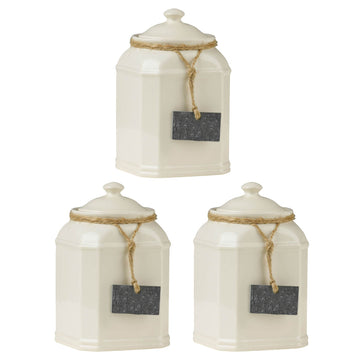 Set Of 3 Cream Dolomite Storage Jar