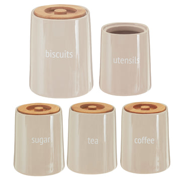 5pcs Fletcher Coffee Tea Sugar Biscuit & Utensil Canister Set