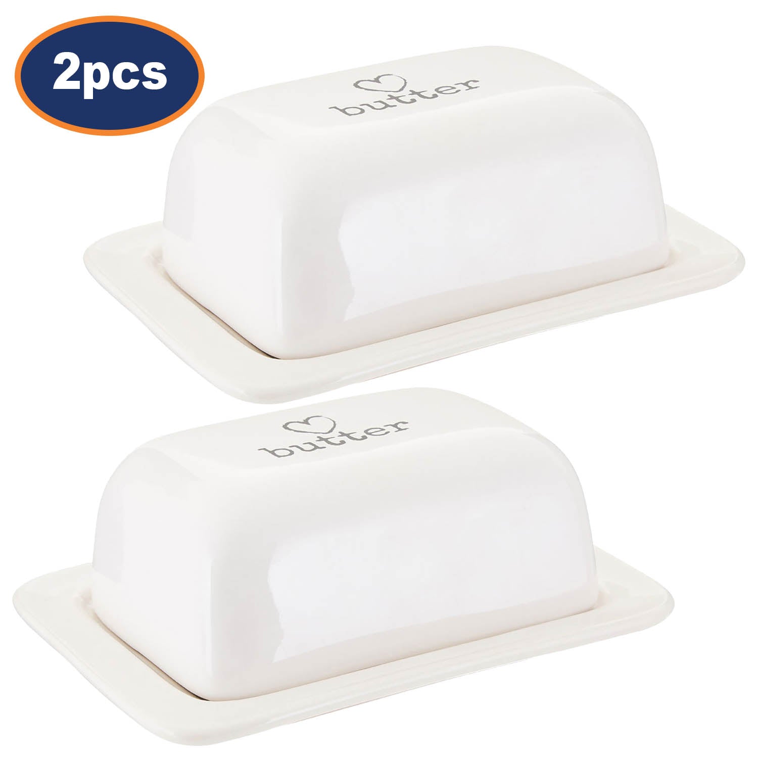 2pcs White Charm Butter Dish