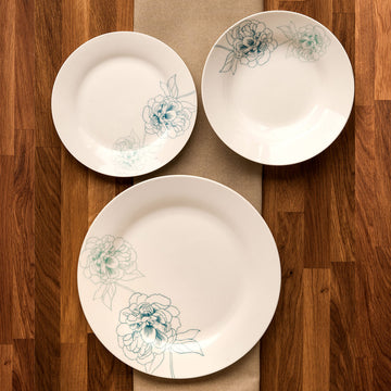 12-Piece Avie Teal Flower Dinner Plate Set