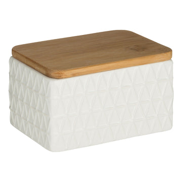 Ceramic White Aztec Butter Dish with Wooden Lid