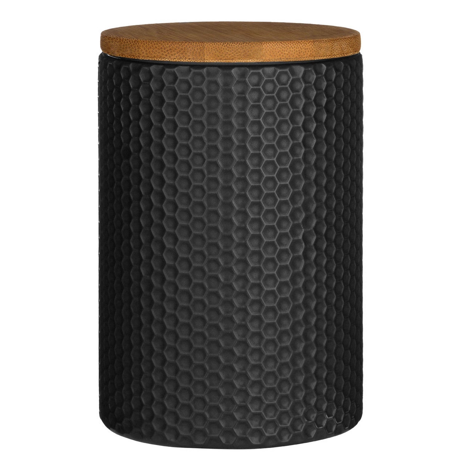 Dolomite Black Hex Canister Wooden Lid