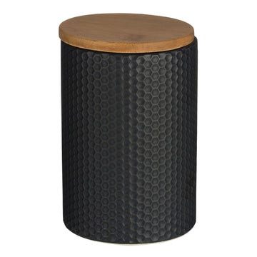 Dolomite Black Hex Canister Wooden Lid