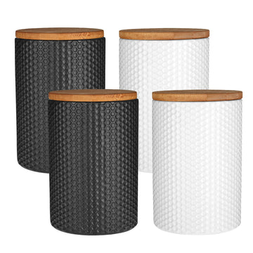4pcs Dolomite Black & White Tea Coffee Sugar Canister Jars