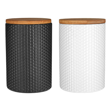 2pcs Dolomite Black & White Tea Coffee Sugar Canister Jars
