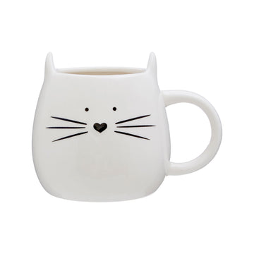 4pcs White Novelty Cat Head Coffee Mug & Coaster Set