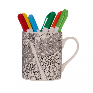 Dragonfly Colour In Mug, White