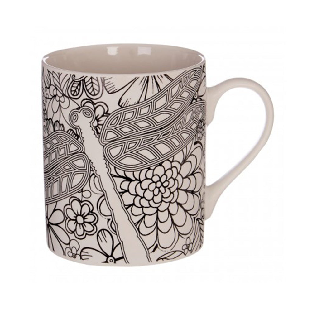 Dragonfly Colour In Mug, White