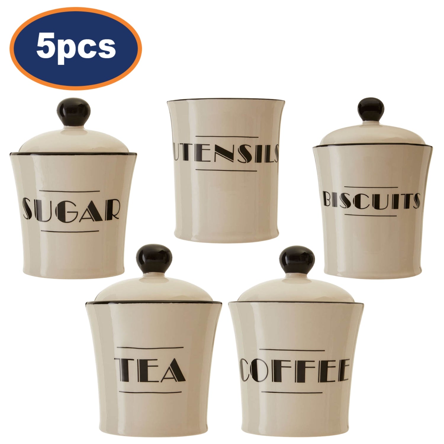 5pc Broadway Dolomite Tea Coffee Sugar & Biscuits Canister Set