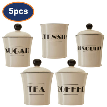 5pc Broadway Dolomite Tea Coffee Sugar & Biscuits Canister Set