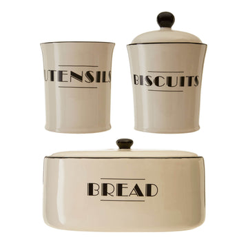 3pcs Broadway Dolomite Utensil Holder Biscuits Jar & Bread Bin