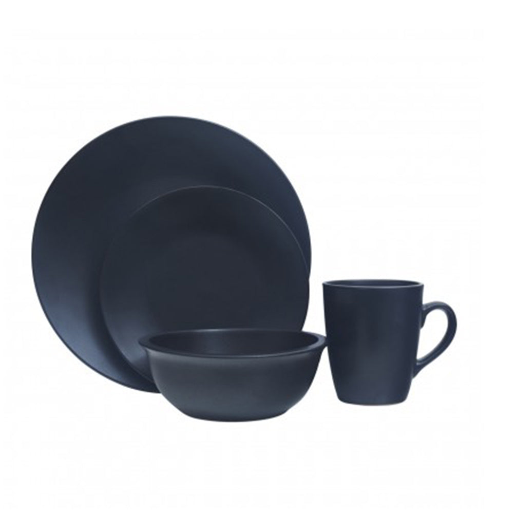 Set of 16 Stoneware Black Rim Glazed Dinner Set