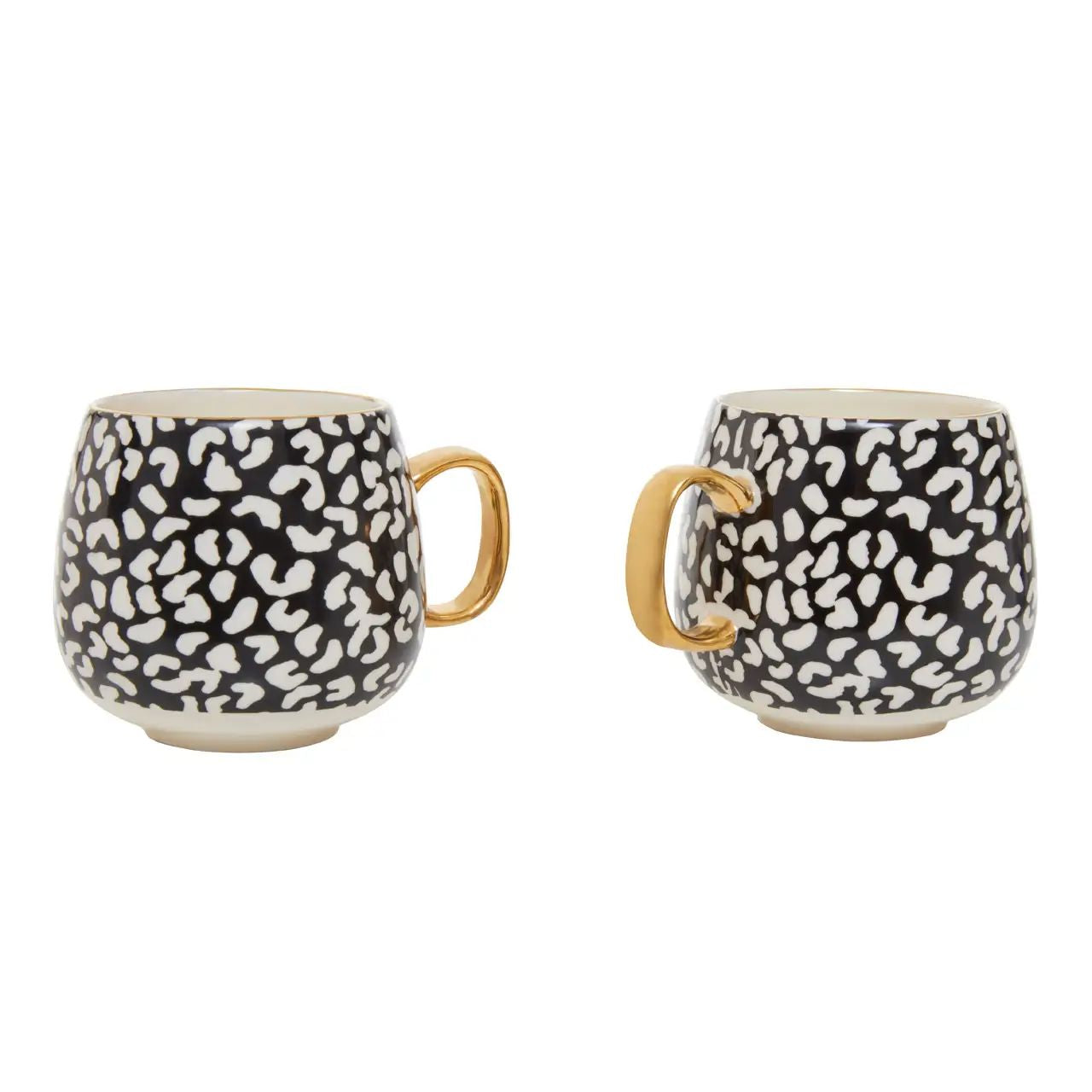 Leopard Design 2Pc Black & White Stoneware Mugs