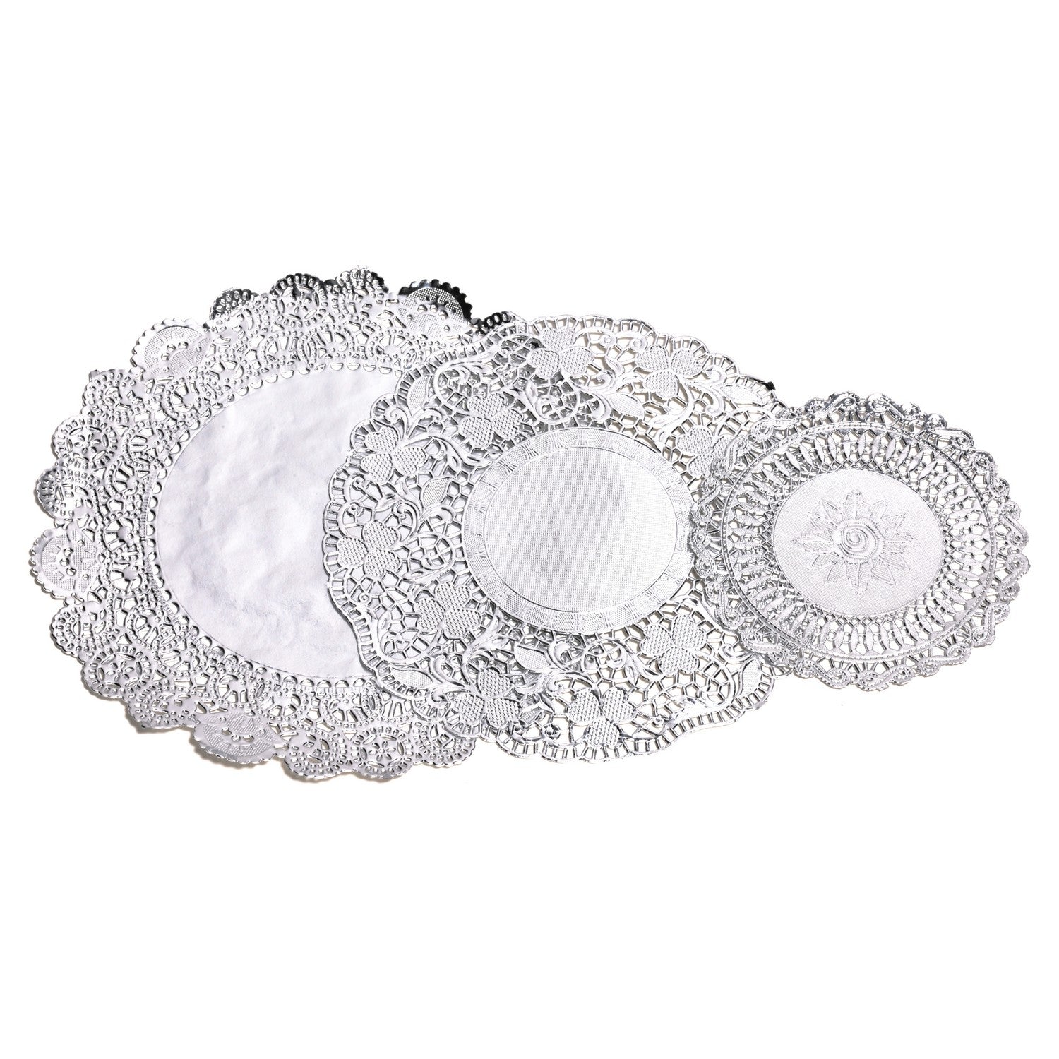 24pc 3 Assorted Sizes Silver Foil Paper Doilies