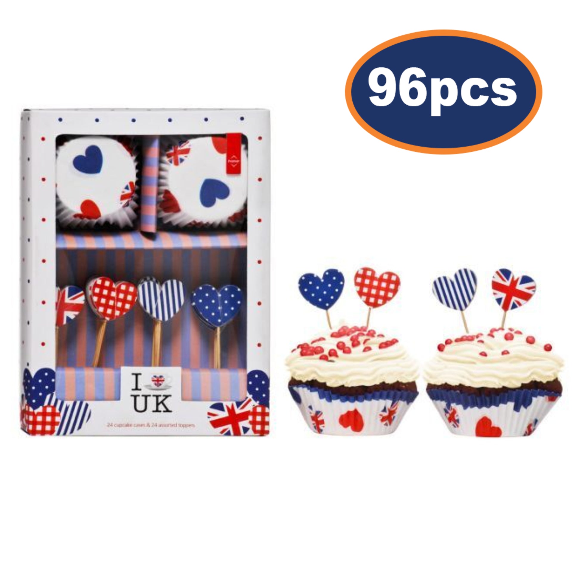 I Love UK 48 Cupcake Cases & 48 Cake Toppers