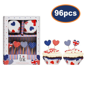 I Love UK 48 Cupcake Cases & 48 Cake Toppers