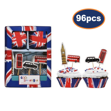 Cool Britannia 48 Cupcake Cases & 48 Cake Toppers