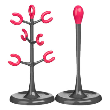 Pink Kitchen Roll Holder and Mug Tree Set