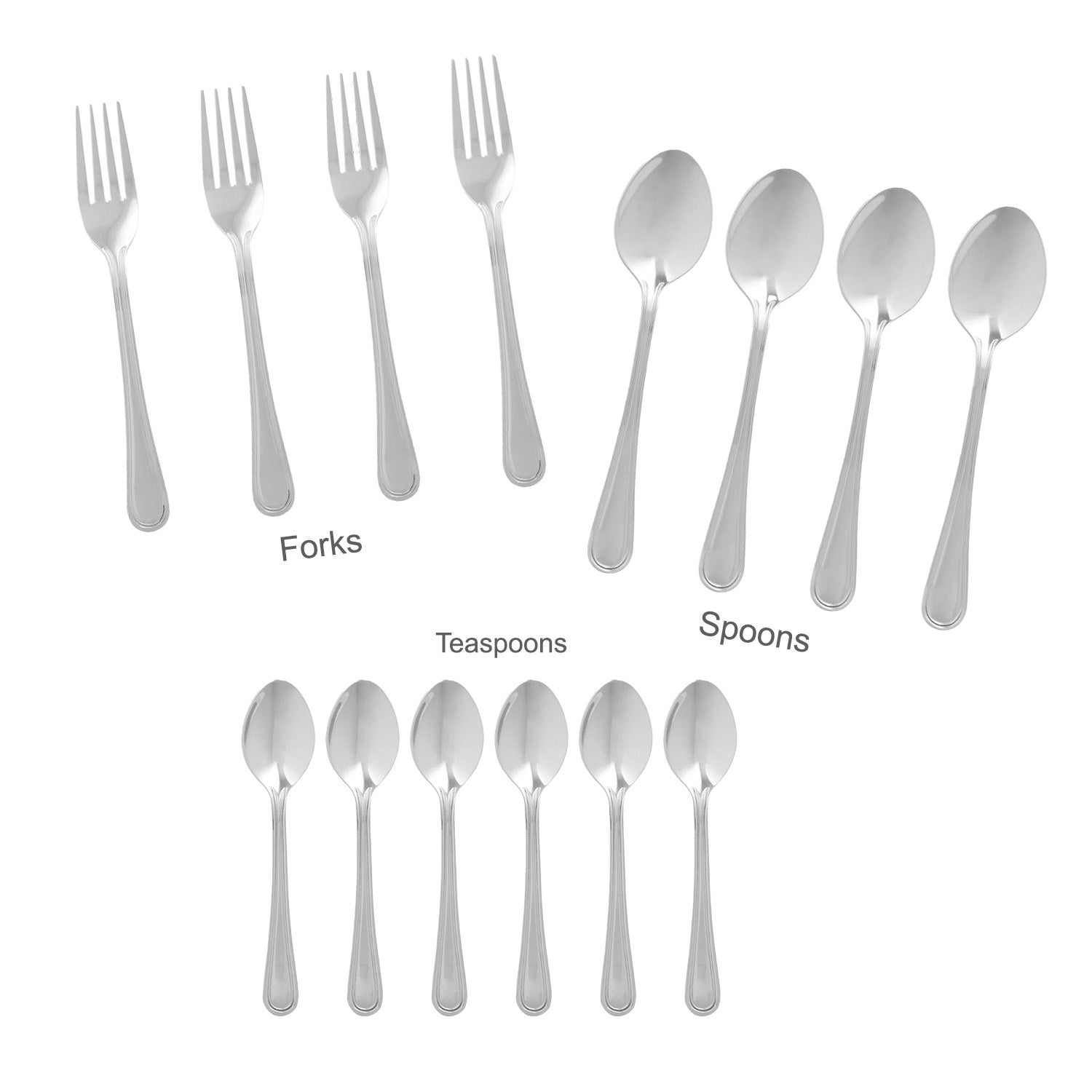 14Pc Classic Stainless Steel Teaspoon Spoon Fork Utensil Set