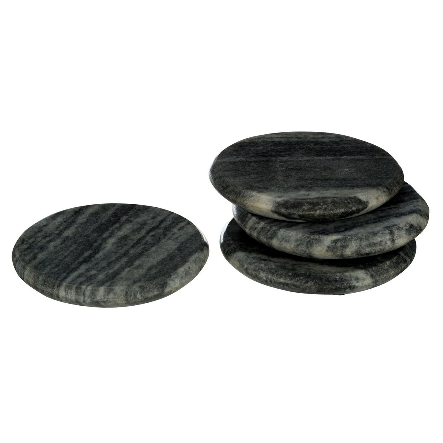 Set Of 4 Grey Round Marble Coasters