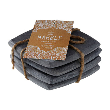 Set Of 4 Dark Grey Agra Marble Square Coasters
