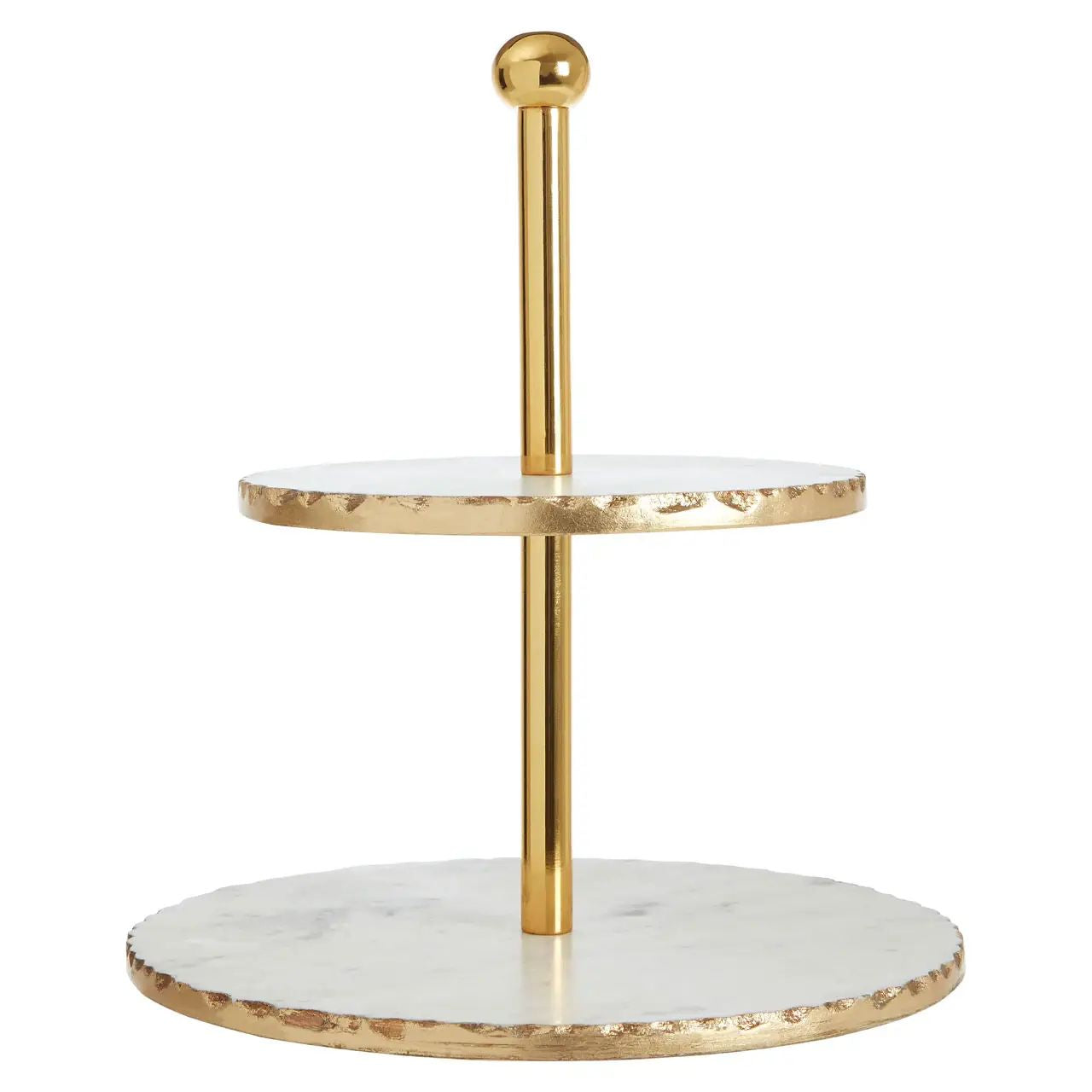 Regala 2 Tier White Marble & Gold Finish Cake Stand