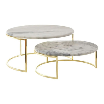 Seraphine 2Pc White Marble & Brass Finish Base Cake Stands