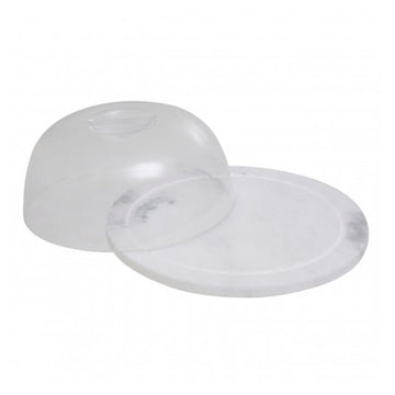 Round Solid Marble Cheese Board with Clear Dome Lid