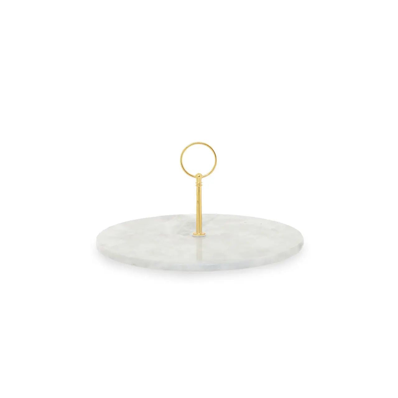 Marmano Grey Marble Cake Stand With Gold Finish Handle