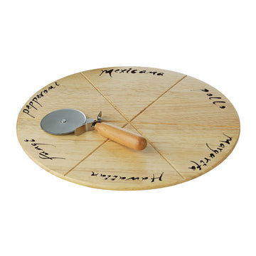 Round Rubberwood Pizza Cutting Board & Pizza Cutter Set