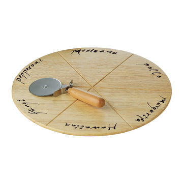 Round Rubberwood Pizza Chopping Board & Pizza Cutter Set