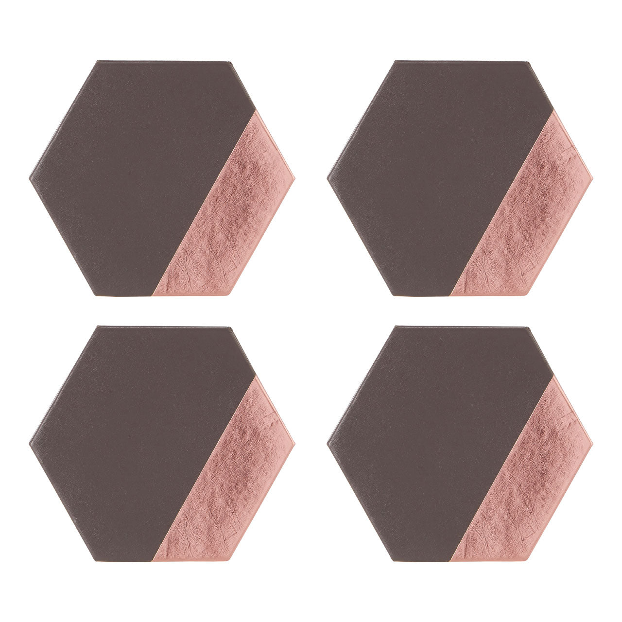 Pack of 4 Geome Dipped Hexagon Grey and Rose Gold Coasters