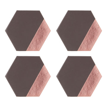 Pack of 4 Geome Dipped Hexagon Grey and Rose Gold Coasters