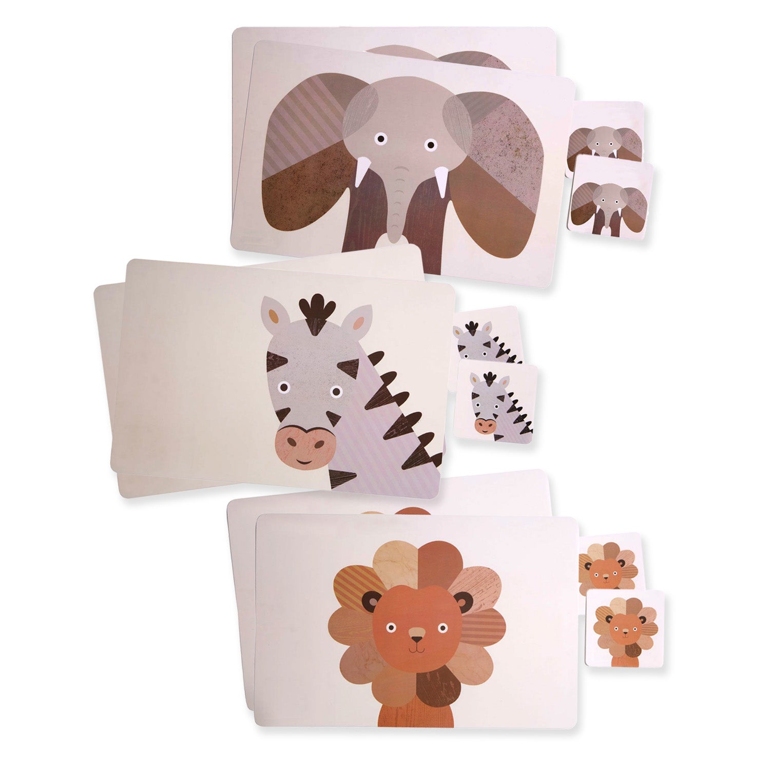 12pcs Lion Elephant Zebra Effy Placemats & Coasters Set