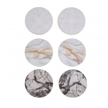 6pc-Set Assorted Cork Coasters with Marble Design