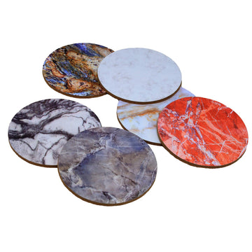 6pc-Set Assorted Cork Coasters with Marble Design