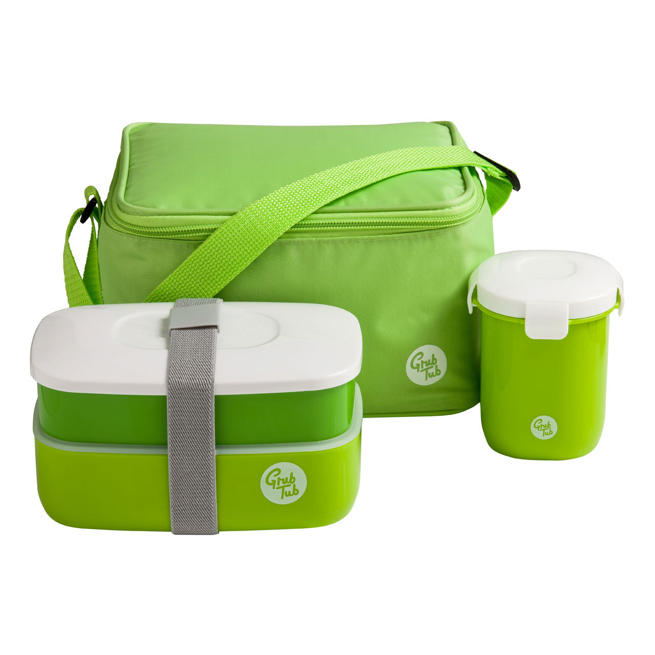 Grub Tub Lunch Box W/Cutlery & Sealing Cup In Cool Bag Grn