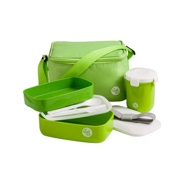 Grub Tub Lunch Box W/Cutlery & Sealing Cup In Cool Bag Grn