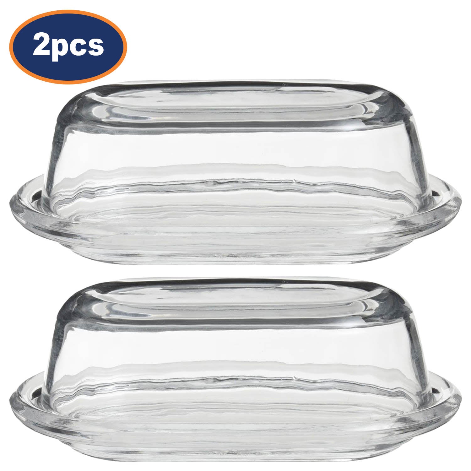 2pcs Classic Clear Glass Butter Dish