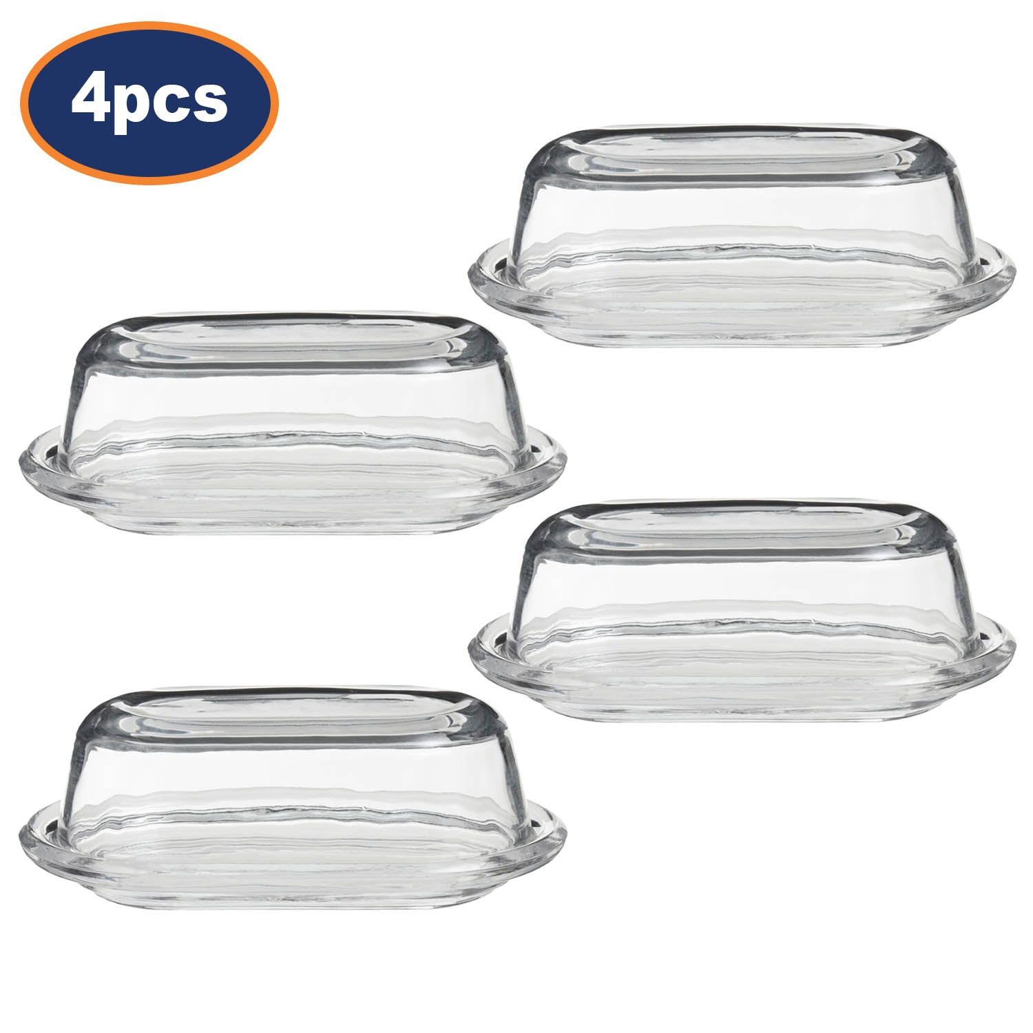 4pcs Classic Clear Glass Butter Dish